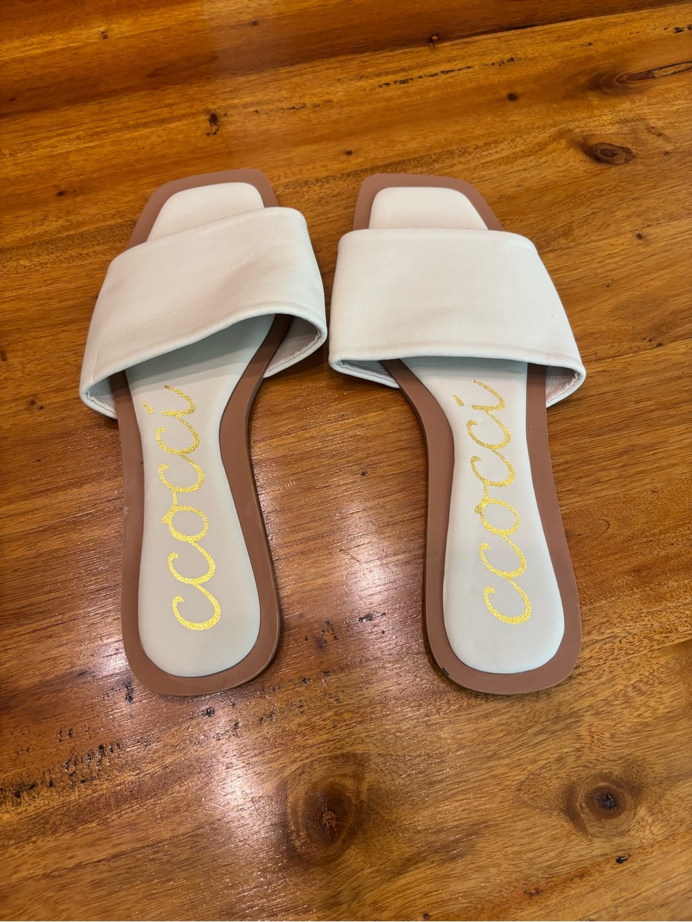 CCOCCI Cream Slide Sandals with Brown Trim